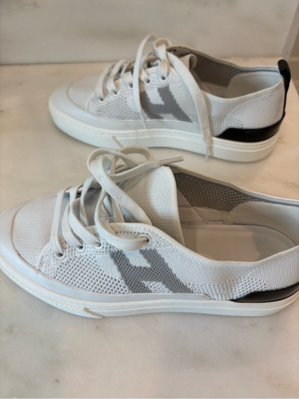 Hermes White Knit Low-Top Sneakers with Black Heel Tab Women 37 - Picture 11 of 13